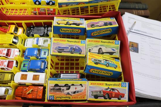 A collection of Matchbox Superfast cars, many boxed